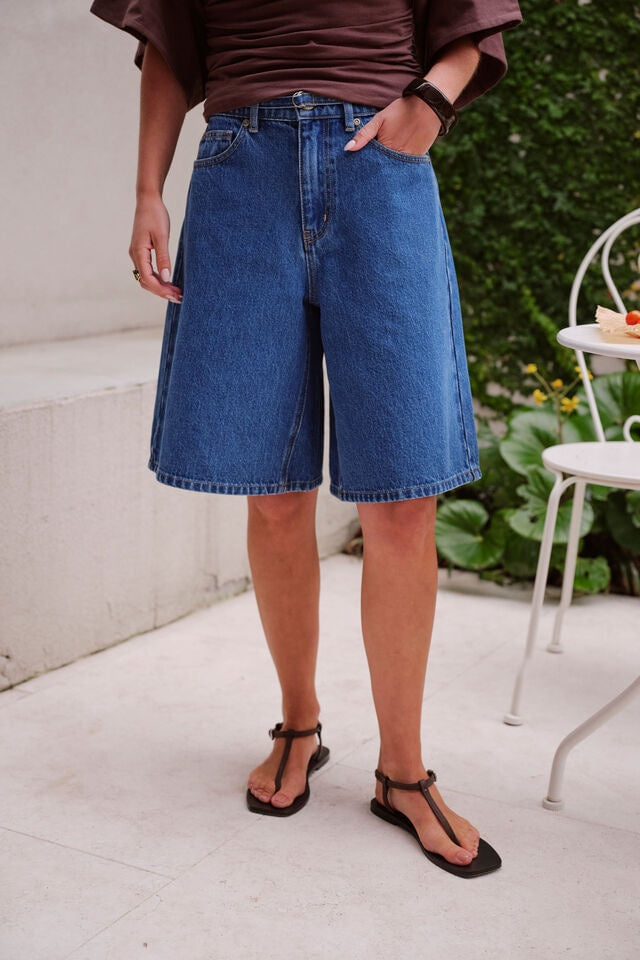 Olive Denim Short- Indigo