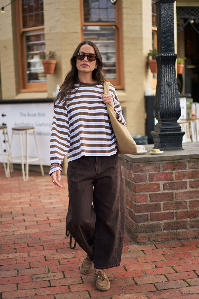 Beau Long Sleeve Slouchy Tee - Cocoa Sky Blue