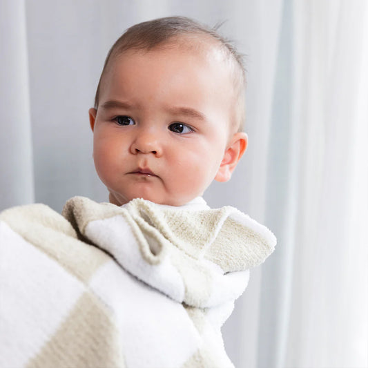 Chenille Knitted Blanket - Checkered Taupe