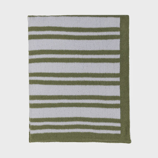 Chenille Knitted Blanket - Stripes/Sage