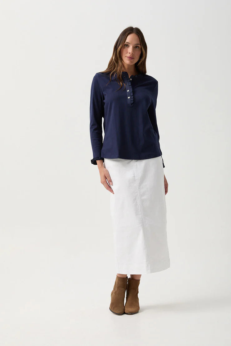 Frill Collar Long Sleeve Tee - Parisian Night