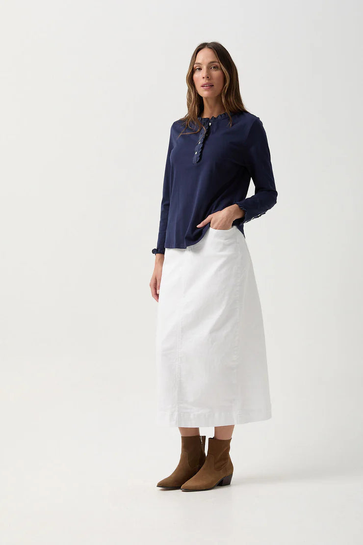 Frill Collar Long Sleeve Tee - Parisian Night