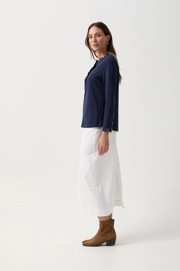 Frill Collar Long Sleeve Tee - Parisian Night