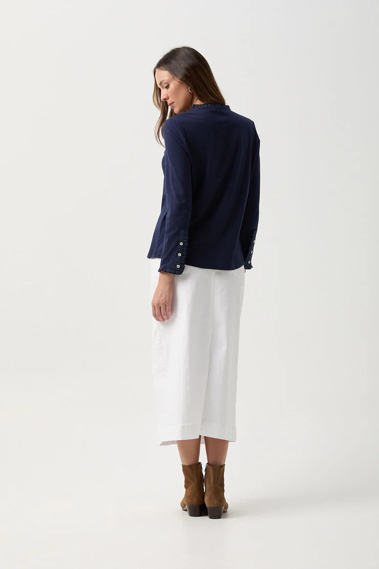 Frill Collar Long Sleeve Tee - Parisian Night