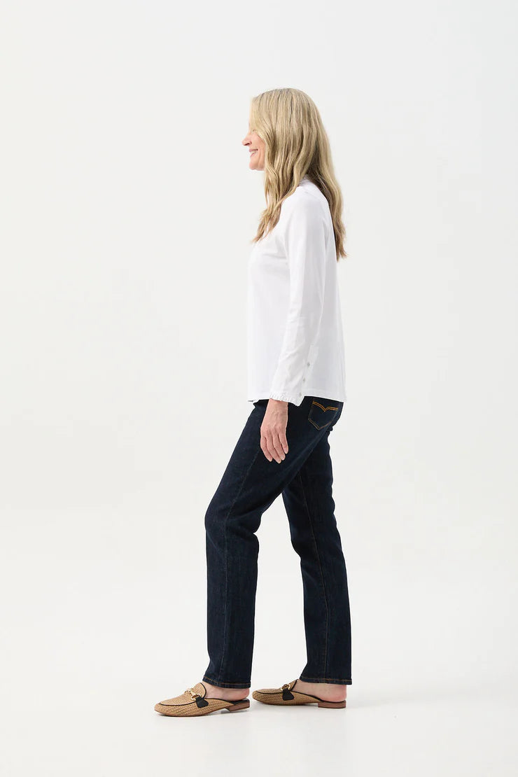 Frill Collar Long Sleeve Tee - White