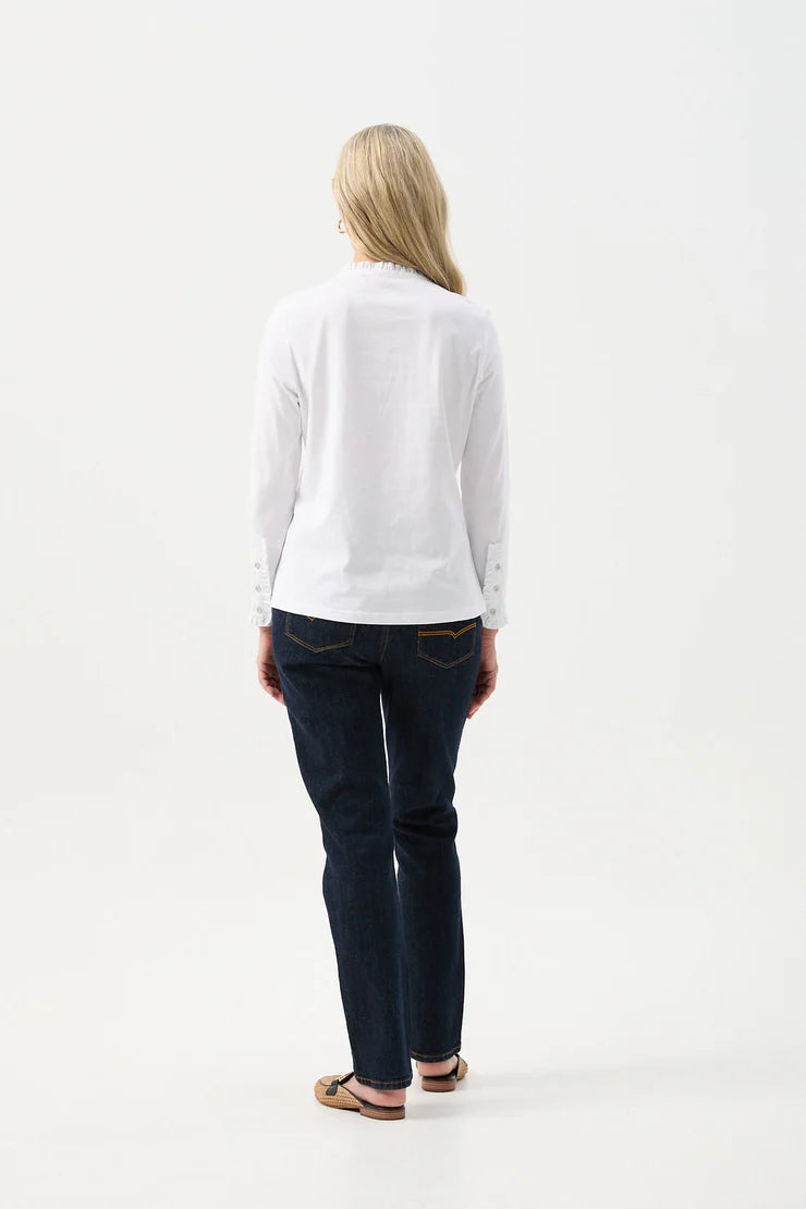 Frill Collar Long Sleeve Tee - White