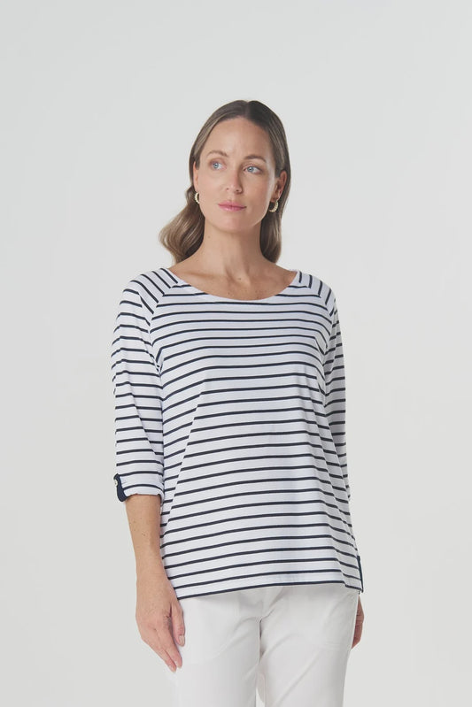 Track Cotton Tee - Navy/White Stripe