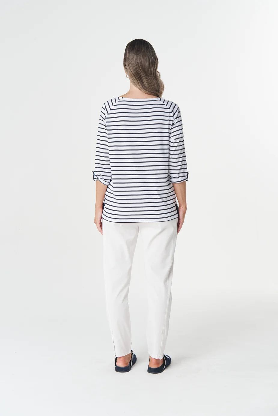 Track Cotton Tee - Navy/White Stripe