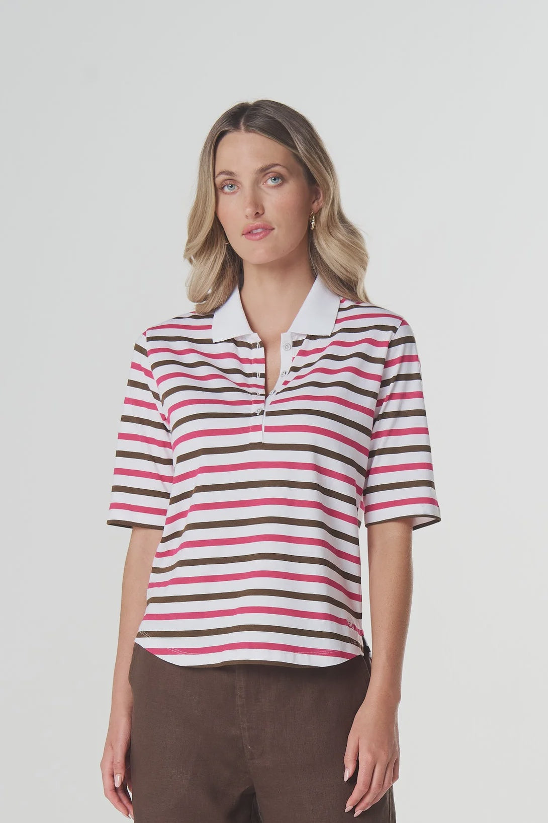Club Multi Stripe Polo Top - Electric Pink