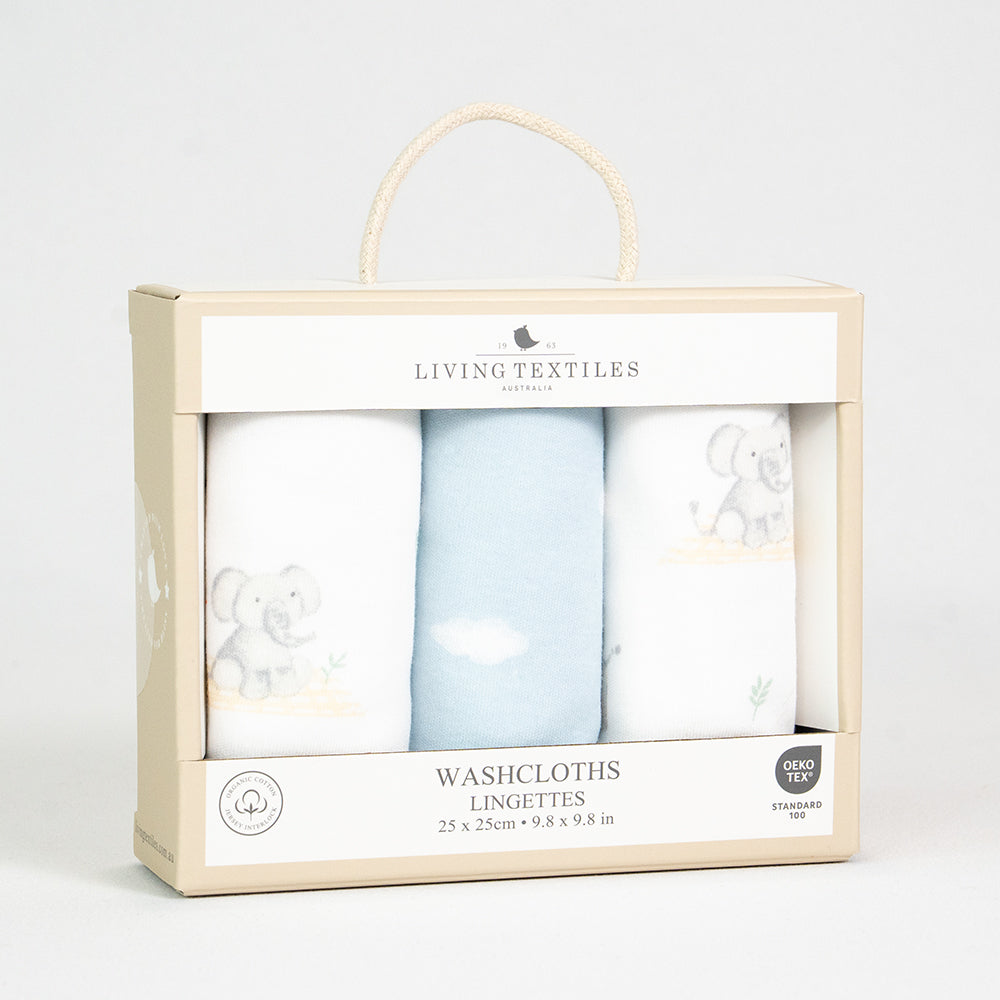 Elephant Playtime - 3 Pack Organic Wash Cloths