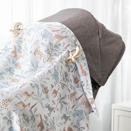 Organic Muslin Swaddle & Pram Peg Set - Wild Safari