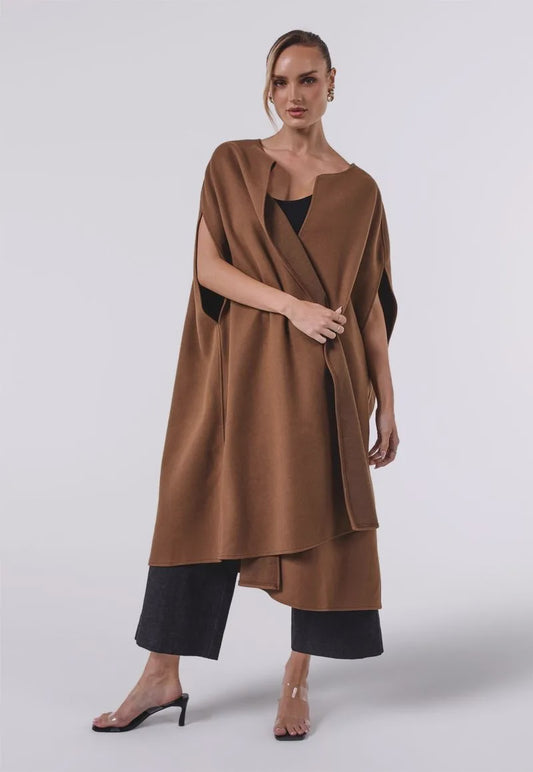Sleeveless Long Coat - Brown