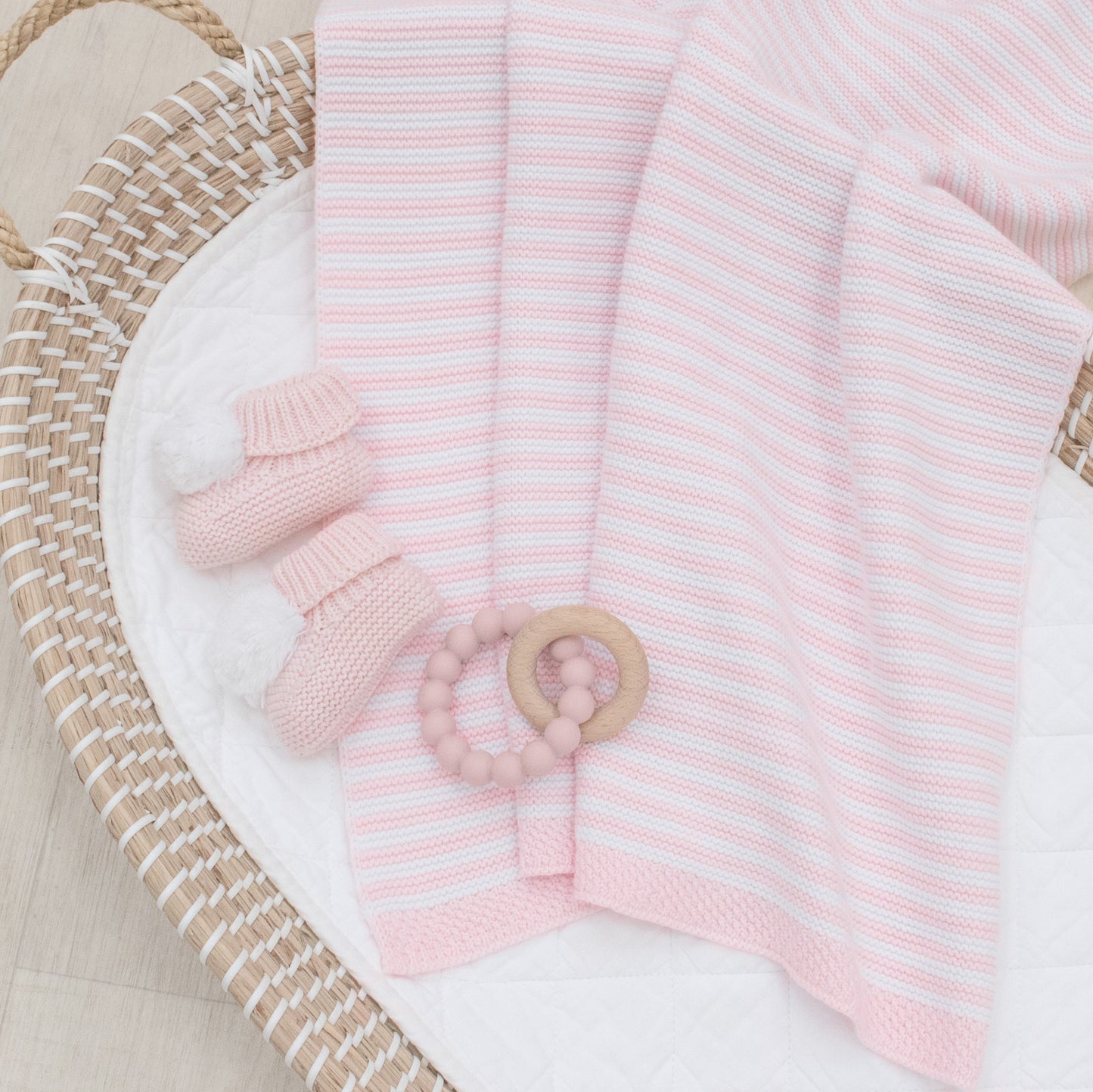 Knitted Stripe Blanket - Pink/White