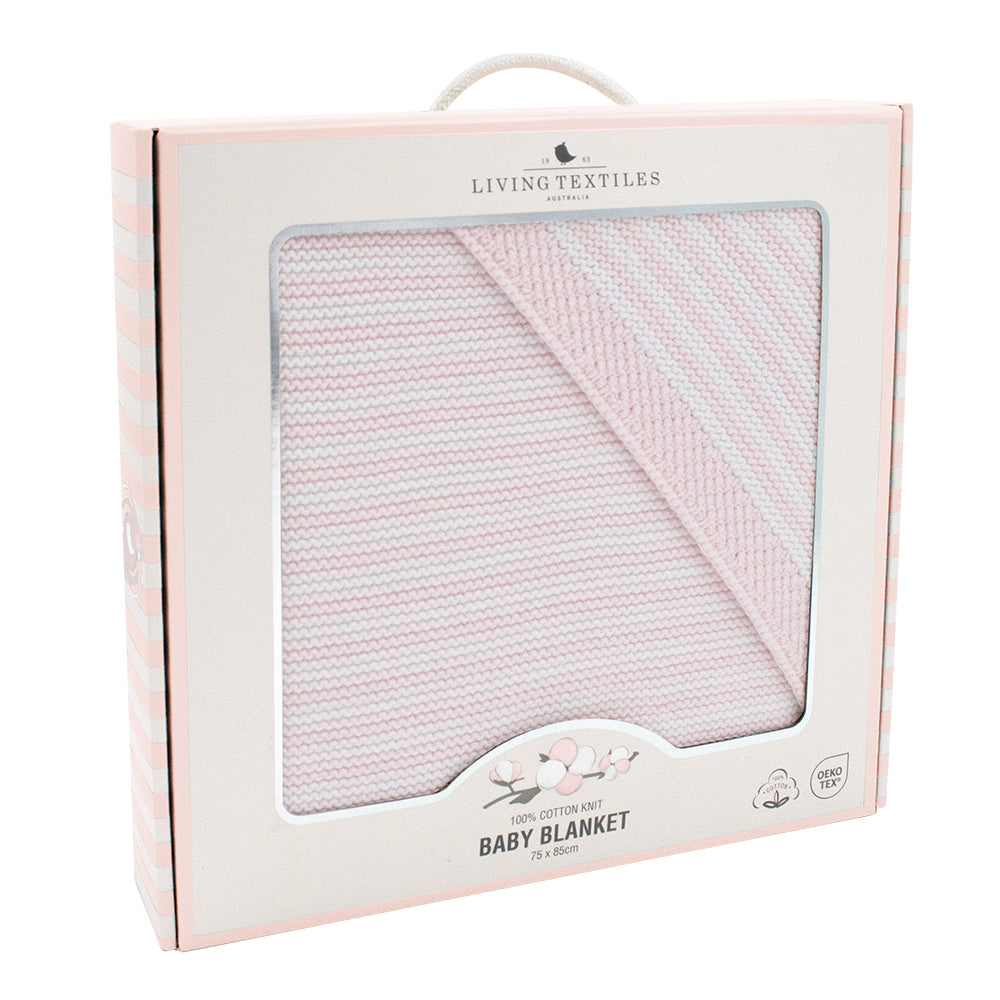 Knitted Stripe Blanket - Pink/White