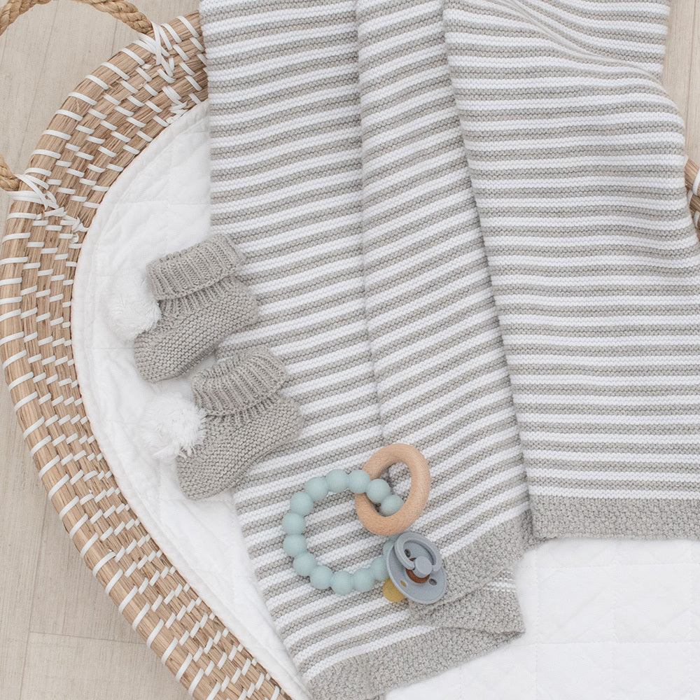 Knitted Stripe Blanket - Grey/White