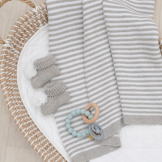 Knitted Stripe Blanket - Grey/White