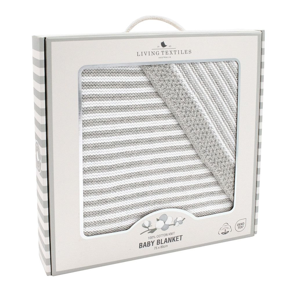 Knitted Stripe Blanket - Grey/White