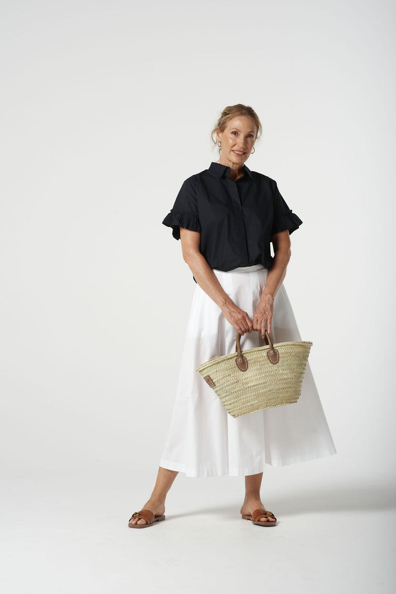 Ruffle Sleeve Shirt - Dark Navy