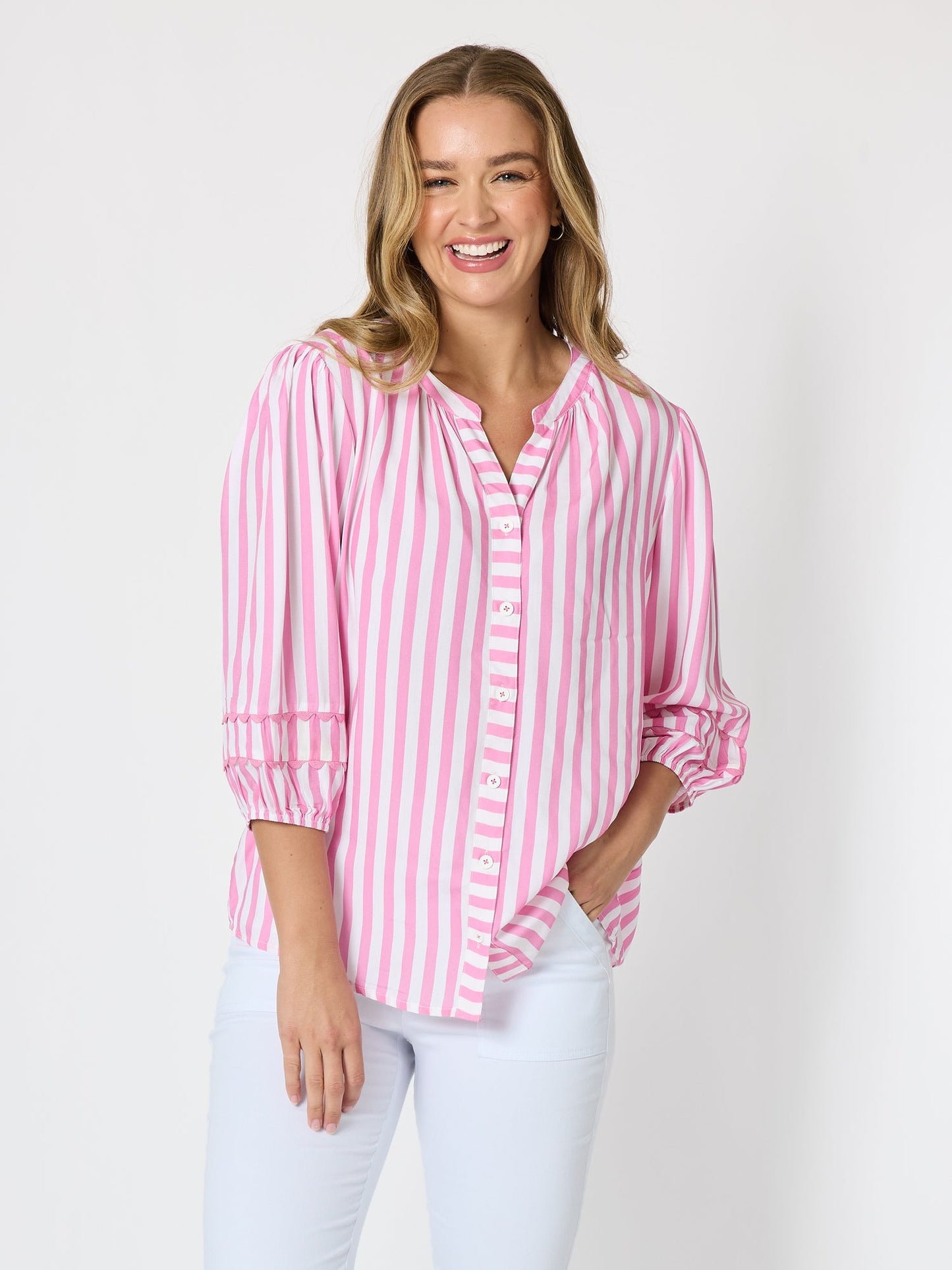 Montecito Stripe Top - Lipstick White