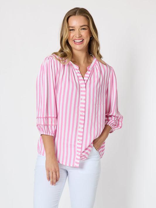 Montecito Stripe Top - Lipstick White