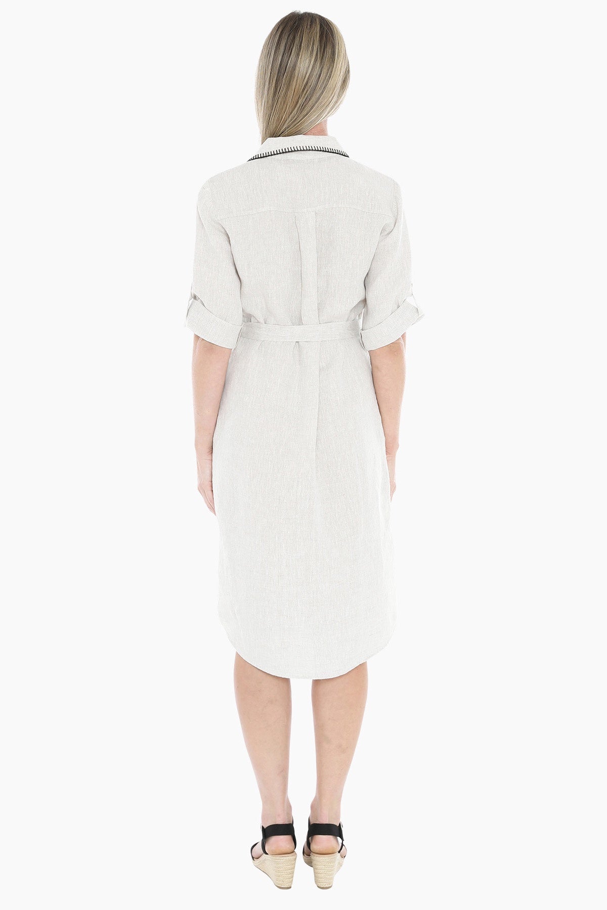 Blanket Stitch Dress - Natural Flax