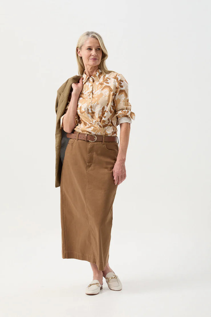 Straight Skirt With Back Split Tobacco