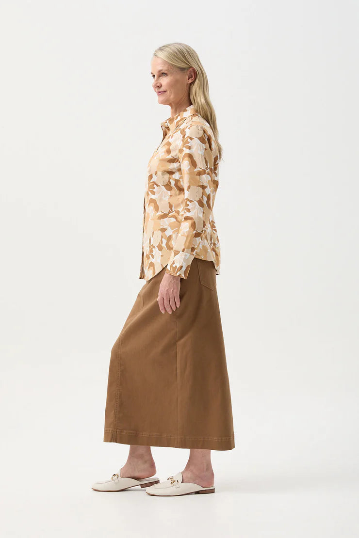 Straight Skirt With Back Split Tobacco