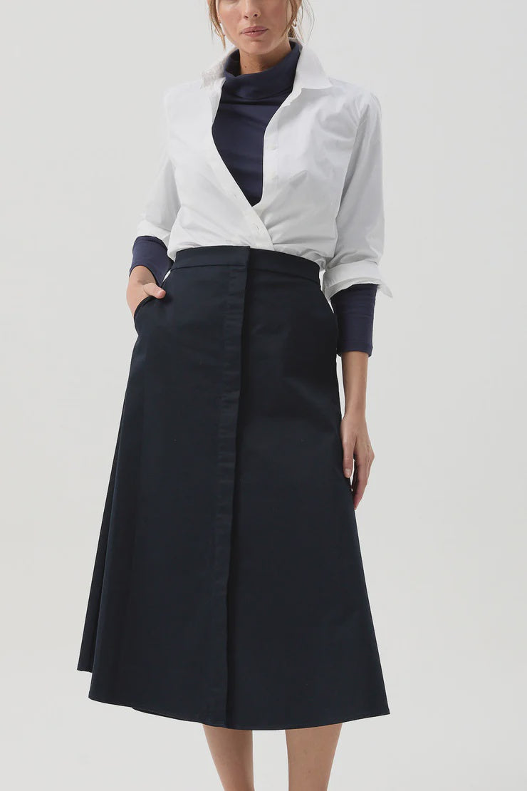 A-Line Button Through Skirt Navy