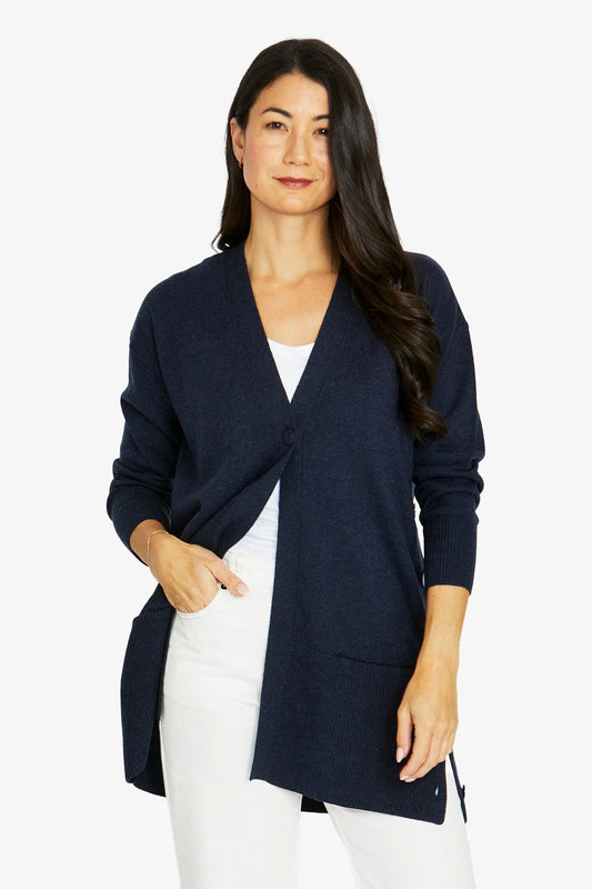 Side Button Cardi - Midnight Marle