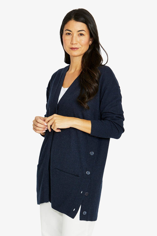 Side Button Cardi - Midnight Marle