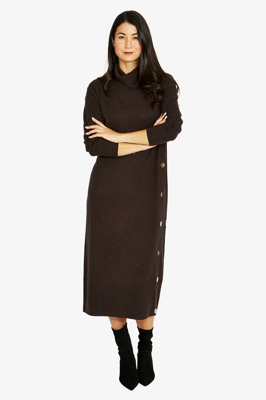 Side Button Dress - Dark Chocolate Marle