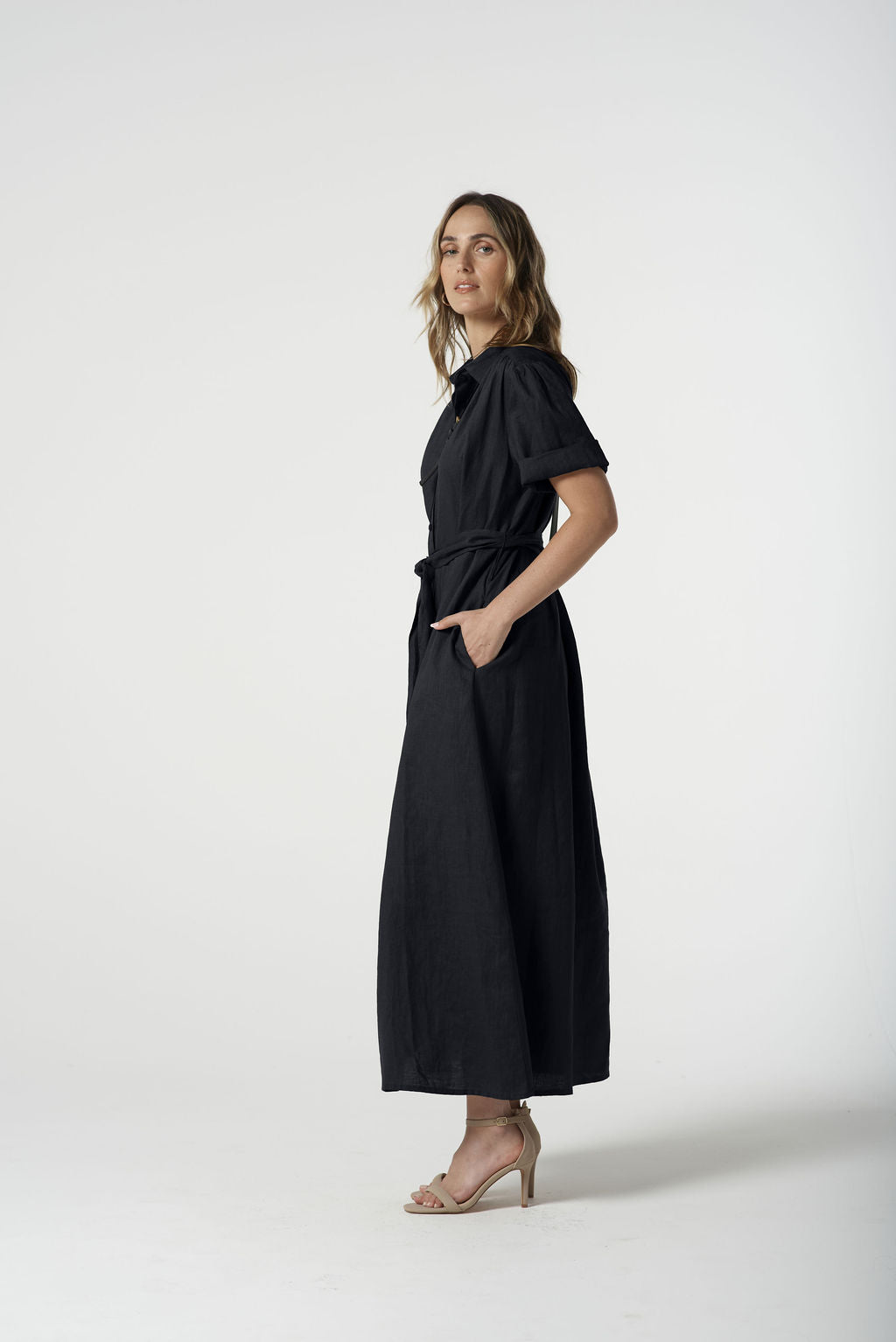 Short Sleeve Shirt Dress - Navy