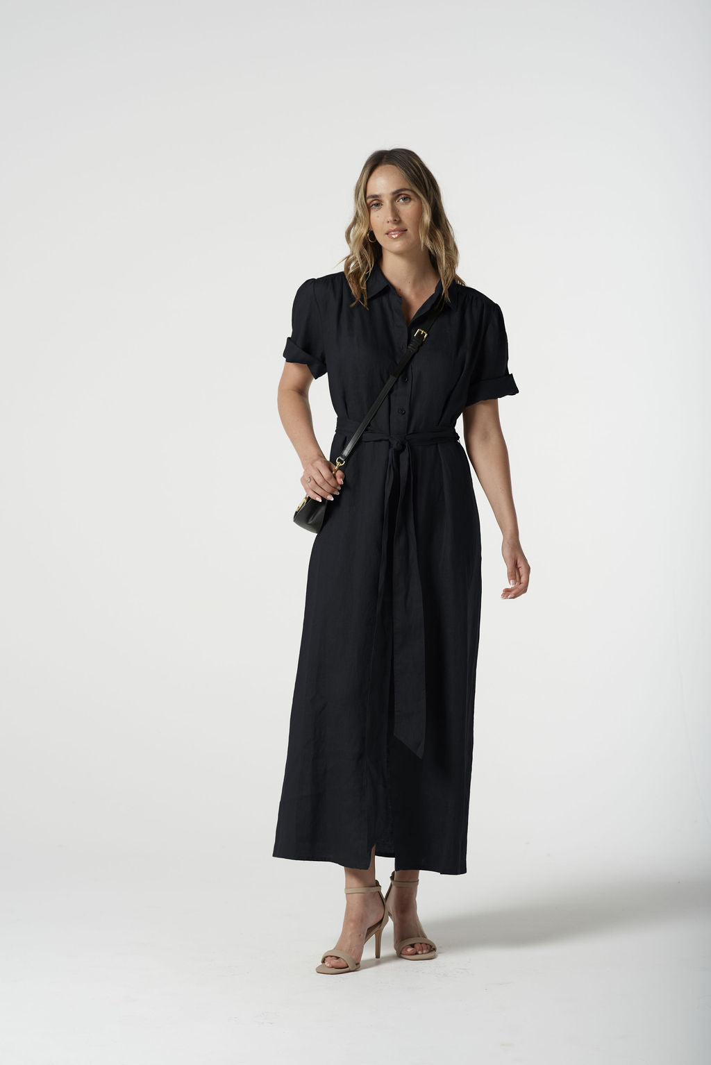 Short Sleeve Shirt Dress - Navy