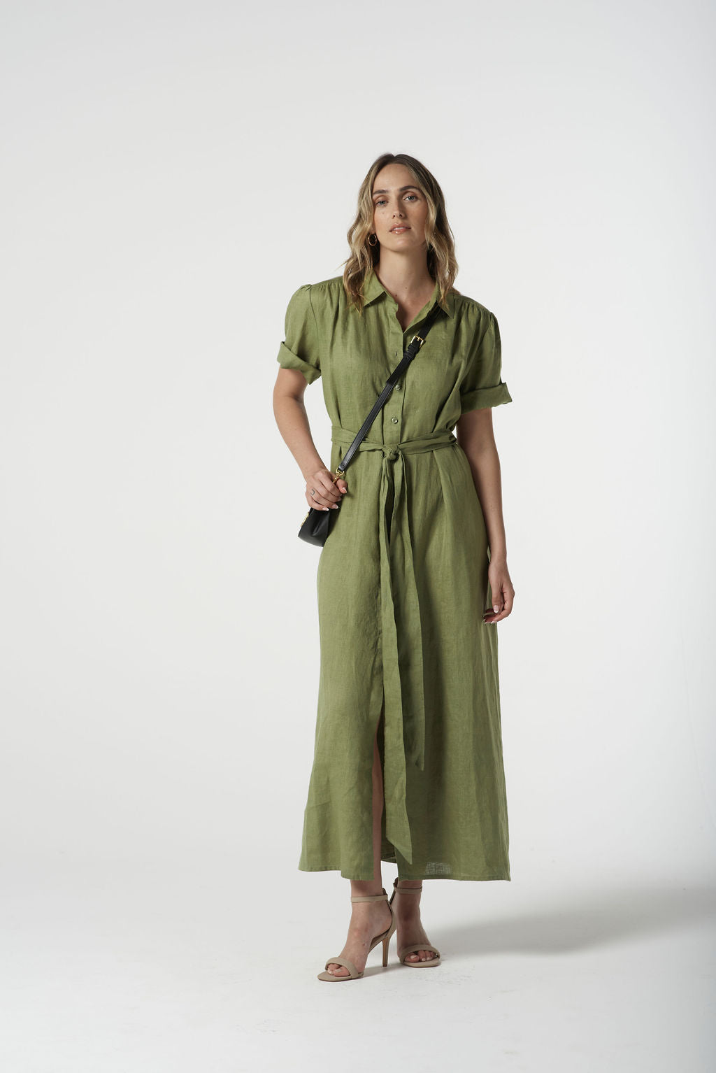 Short Sleeve Shirt Dress - Sage