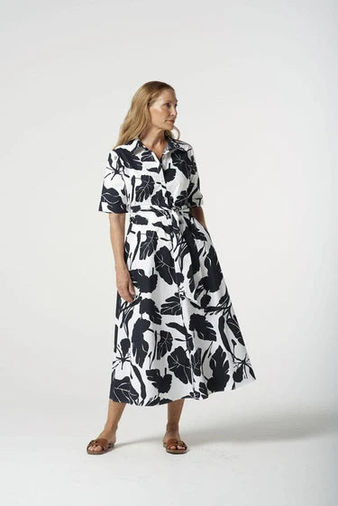 Block Leaf Print A Line Dress