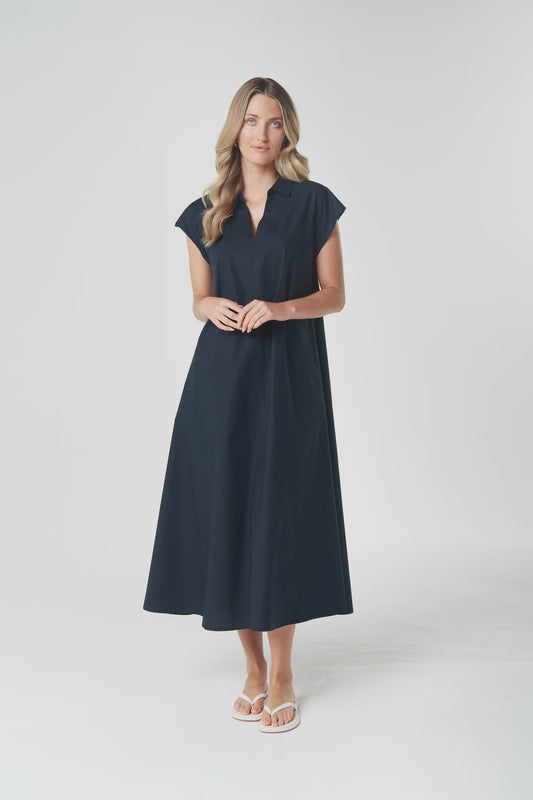 Shell Cap Sleeve Dress - Dark Navy