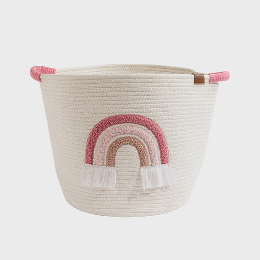 Embroidered Cotton Rope Hamper - Rainbow