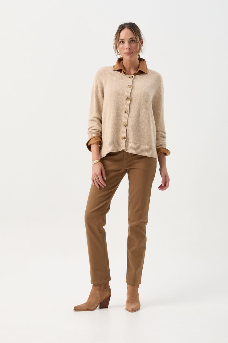 Cotton Blend Button Through Cardigan Bisque