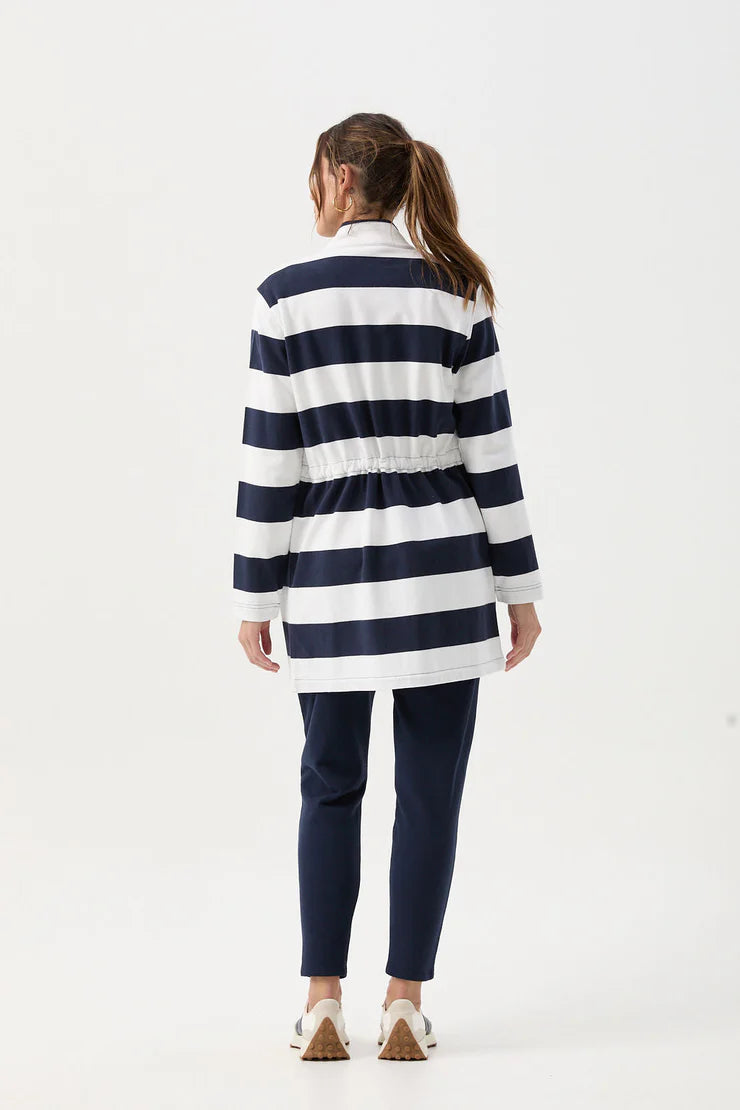 Stripe Rugby 2-Way Zip Through Jacket Navy