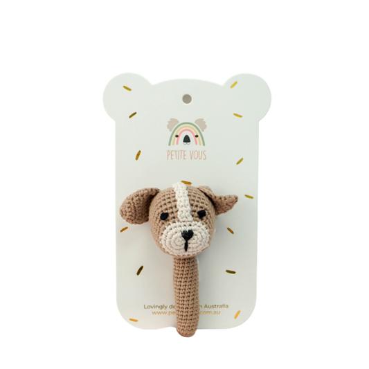 Crochet Hand Rattle - Parker Puppy