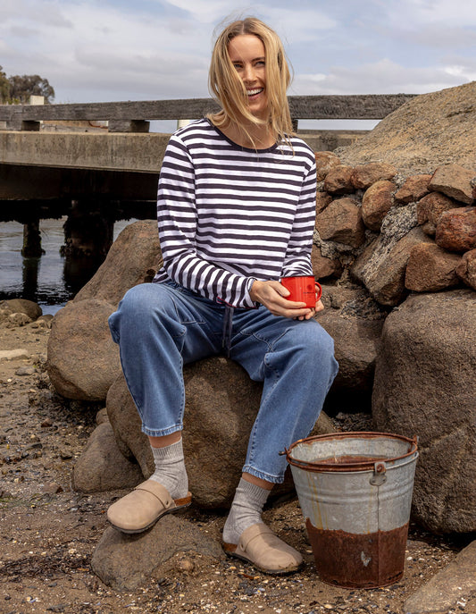Riviera Long Sleeve Tee Navy & White Stripe