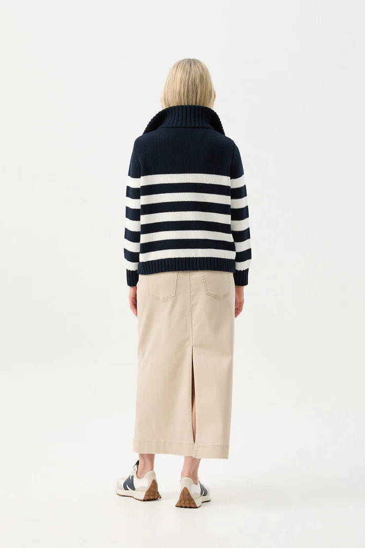 Cotton Stripe 1/2 Zip Jumper Navy/White