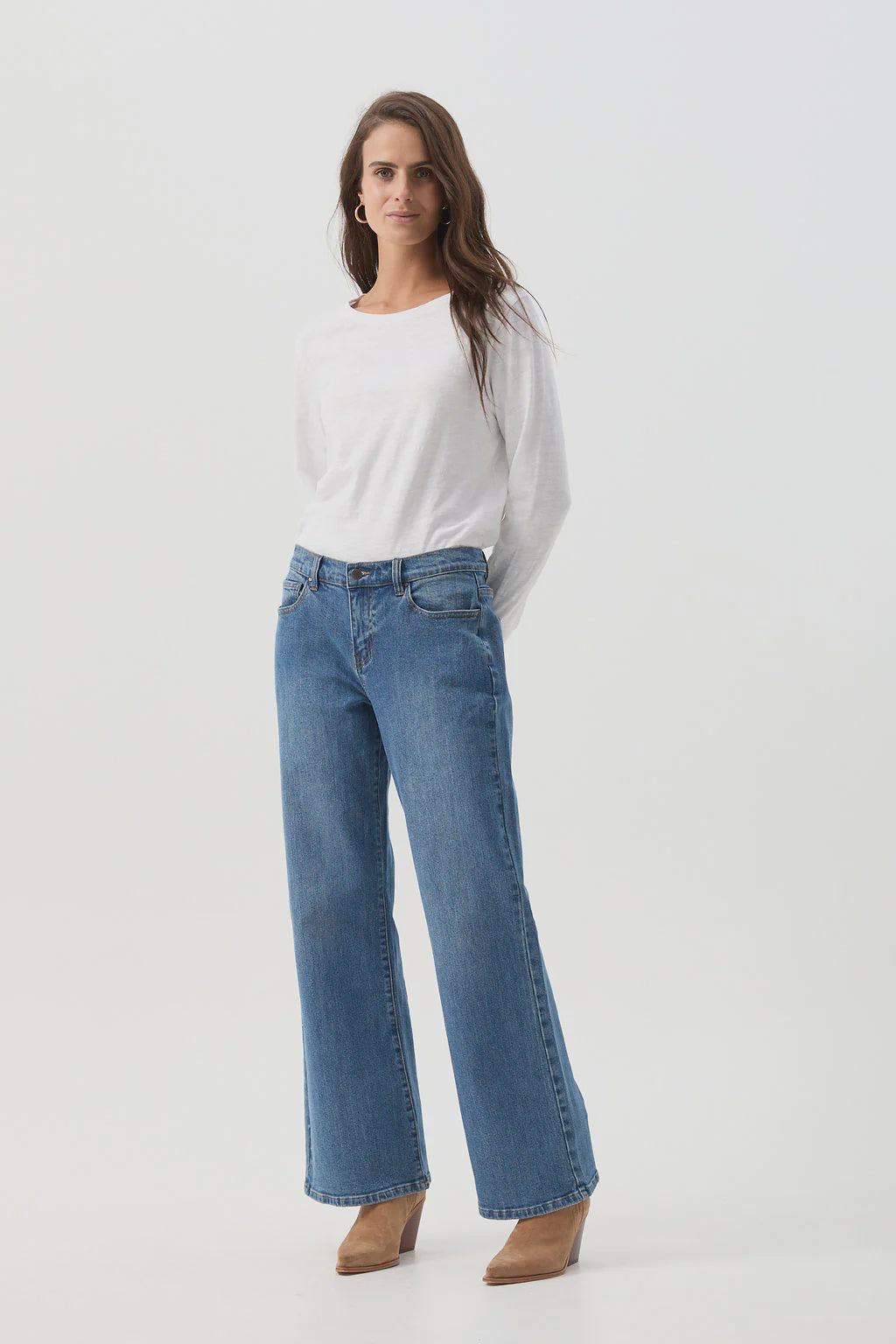 Mid Rise Wide Leg Jean Denim Blue