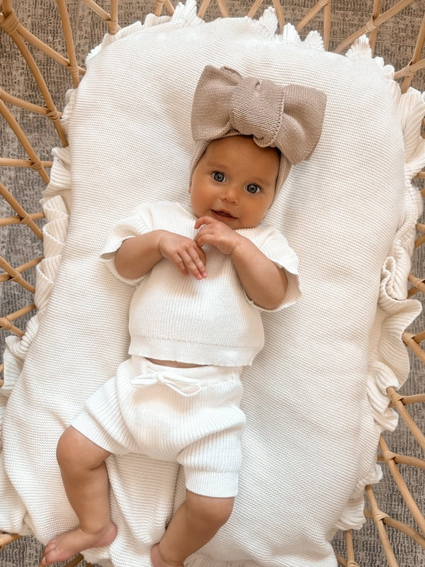 Knitted Cotton Fine Rib Shirt Set - Milk