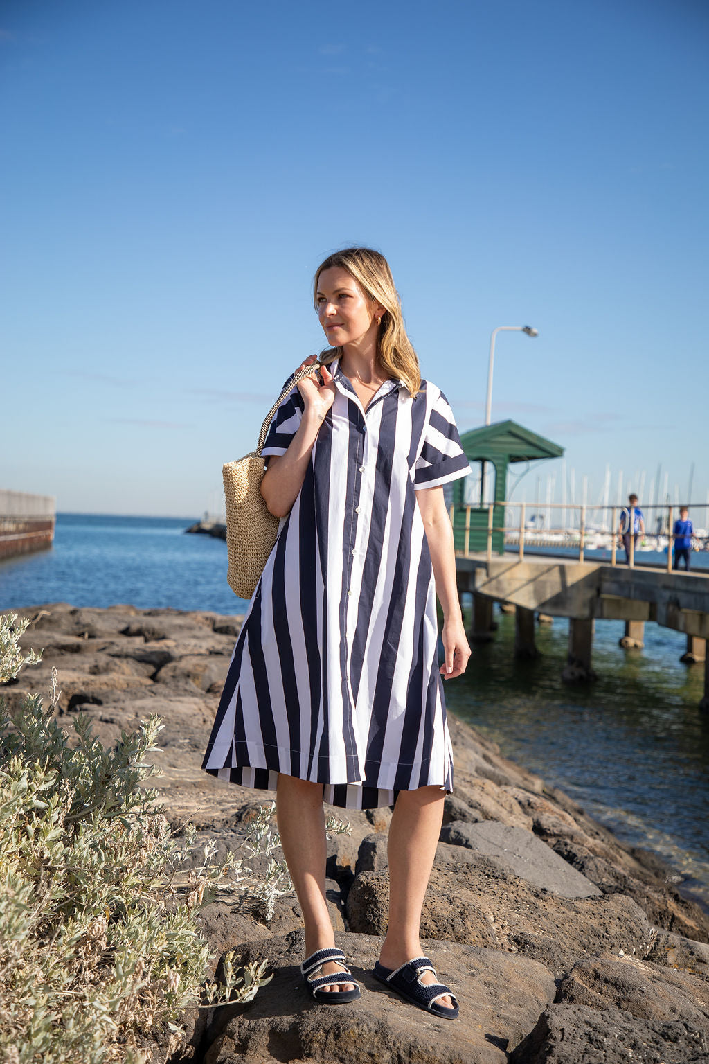 Thick Stripe Dress - Navy/White