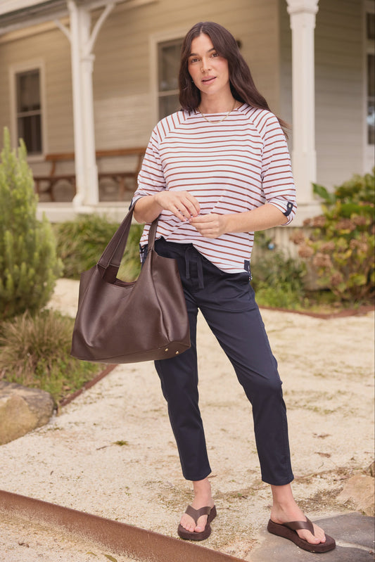 Track Cotton Tee - Brown/White Stripe