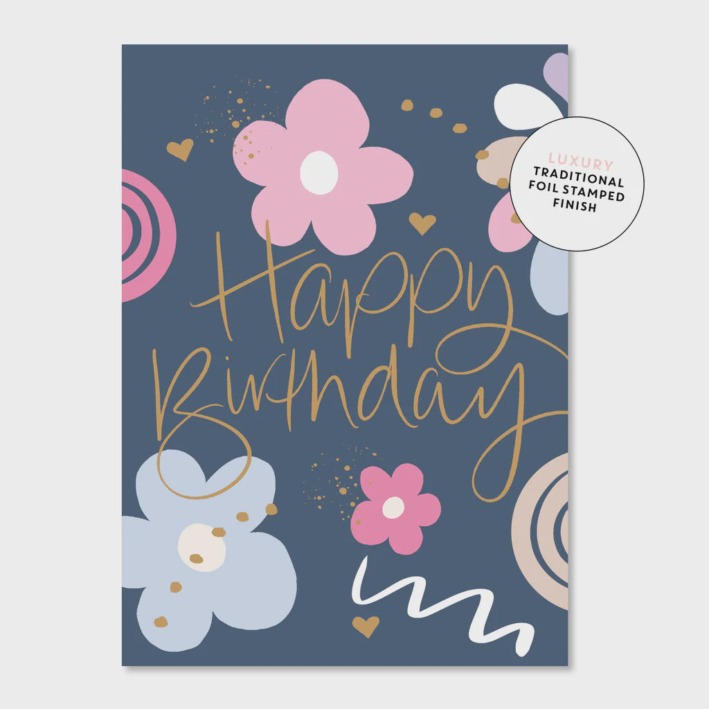 Happy Birthday Floral Retro Greeting Card