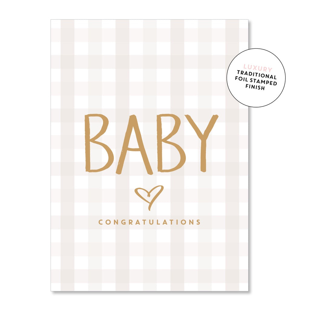 Baby Gingham - Beige Greeting Card