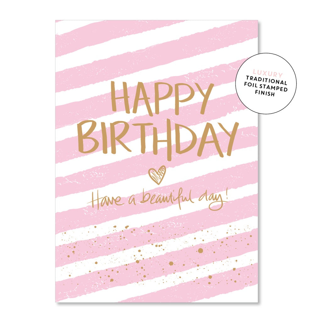 Stripey Pink Birthday Greeting Card