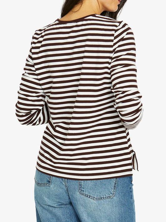 Stripe Crew L/S Tee - Choc/Ivory